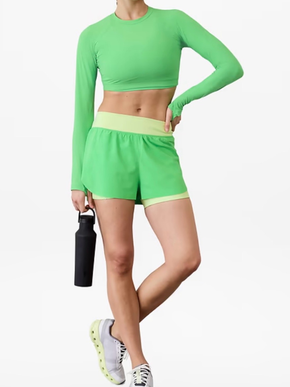 Athleta Bright Green Athletic Shorts with Pale Lime Trim